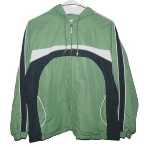 Vtg Afi Sport Womens Petite Large Full Zip Track Jacket‎ Hood Green Gray